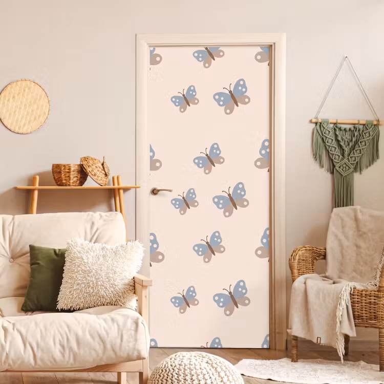 Door sticker - Insect - Butterfly Pattern - Abstract - Blue - Beige — 3