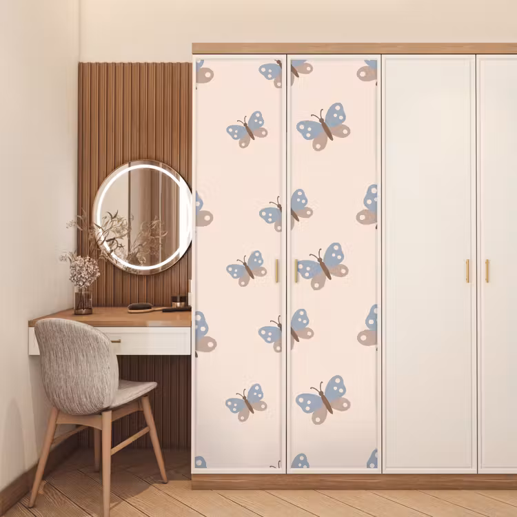 Door sticker - Insect - Butterfly Pattern - Abstract - Blue - Beige — 4