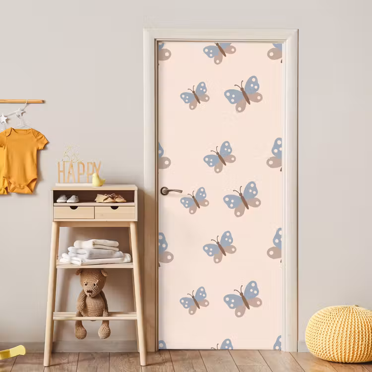 Door sticker - Insect - Butterfly Pattern - Abstract - Blue - Beige — 5