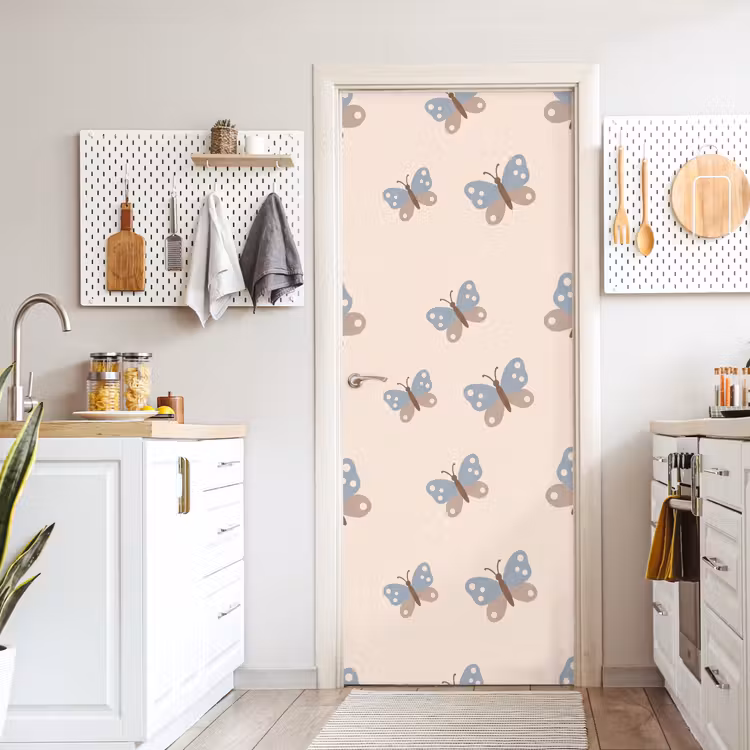 Door sticker - Insect - Butterfly Pattern - Abstract - Blue - Beige — 6