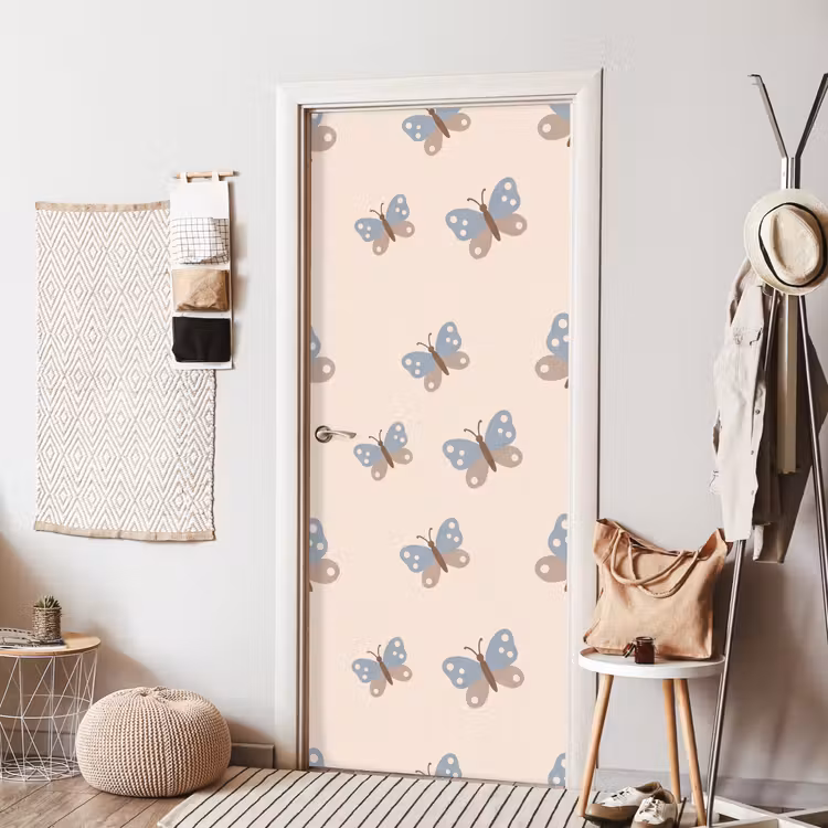 Door sticker - Insect - Butterfly Pattern - Abstract - Blue - Beige — 7