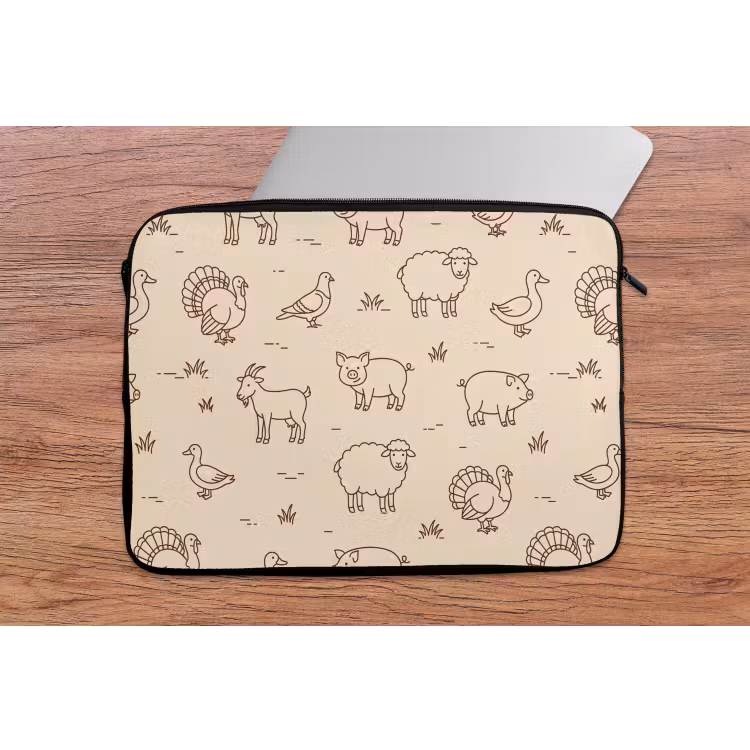 Laptop Sleeve - Animals - Pattern - Farm - Minimalist - Beige — 2