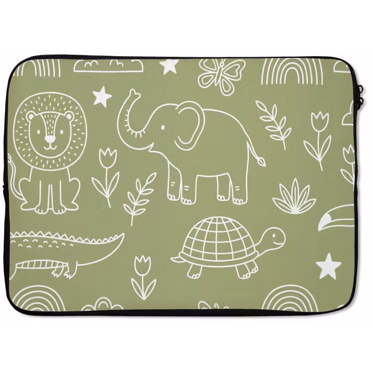 Laptop Sleeve - Animals - Pattern - Illustration - Nature - Green — 1