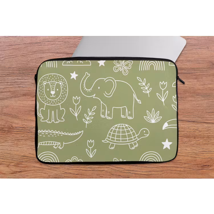 Laptop Sleeve - Animals - Pattern - Illustration - Nature - Green — 2