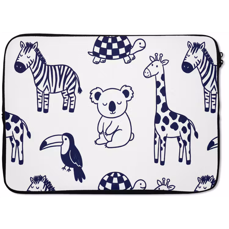 Laptop Sleeve - Animals - Pattern - Kids' Room - Graphic - White and Blue — 1