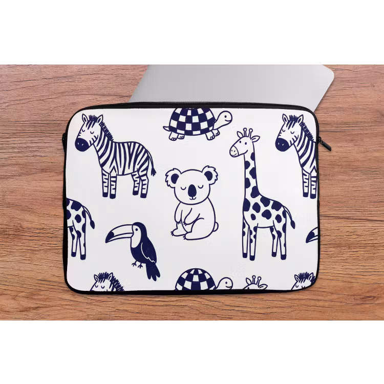 Laptop Sleeve - Animals - Pattern - Kids' Room - Graphic - White and Blue — 2