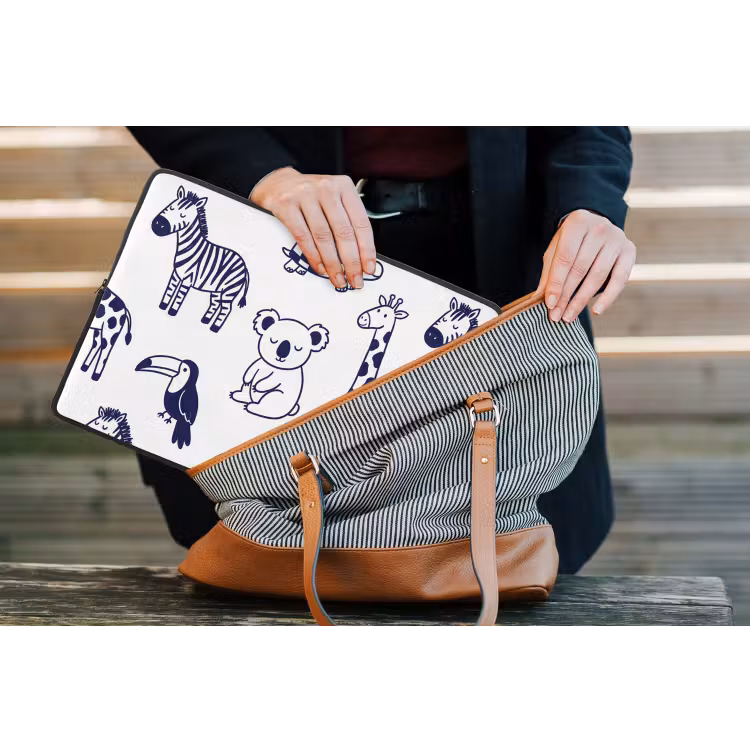 Laptop Sleeve - Animals - Pattern - Kids' Room - Graphic - White and Blue — 4