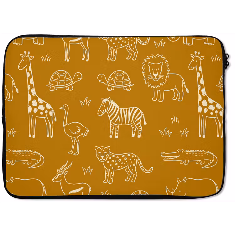 Laptop Sleeve - Animals - Safari - Pattern - Childlike - Ochre — 1