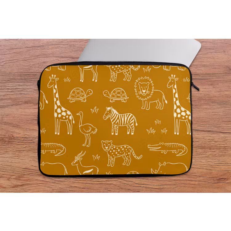 Laptop Sleeve - Animals - Safari - Pattern - Childlike - Ochre — 2