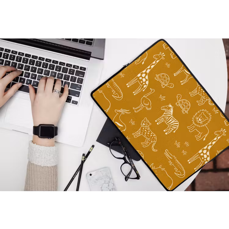 Laptop Sleeve - Animals - Safari - Pattern - Childlike - Ochre — 3