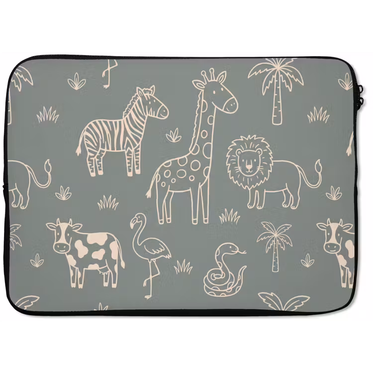 Laptop Sleeve - Animals - Safari - Pattern - Illustration - Green — 1