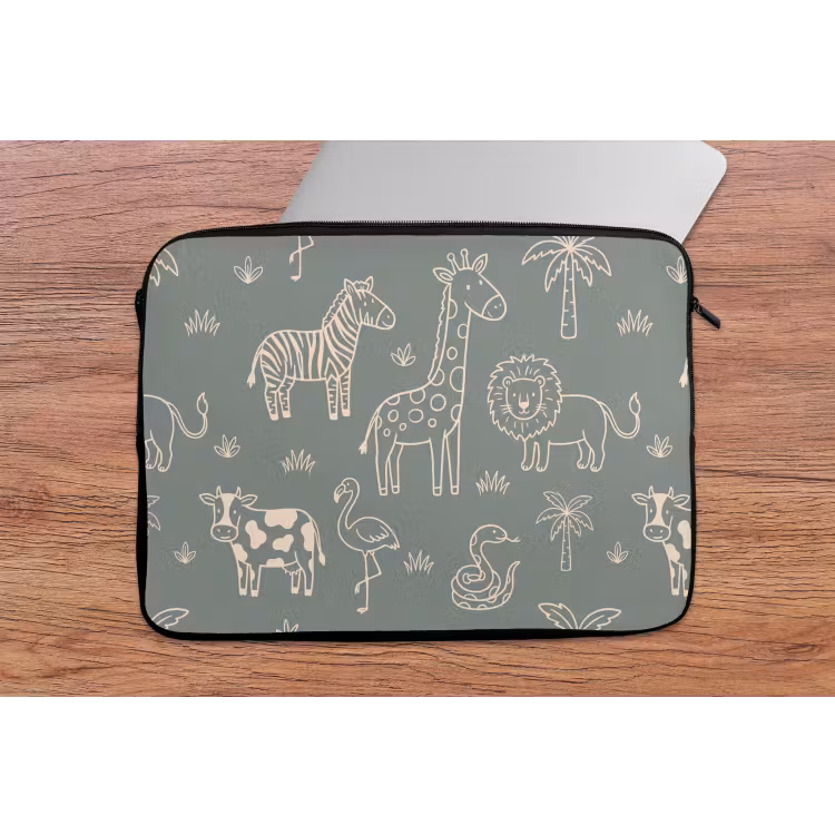 Laptop Sleeve - Animals - Safari - Pattern - Illustration - Green — 2