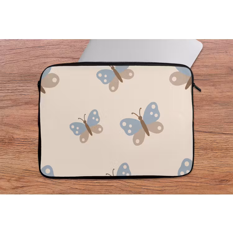 Laptop Sleeve - Insect - Butterfly Pattern - Abstract - Blue - Beige — 2