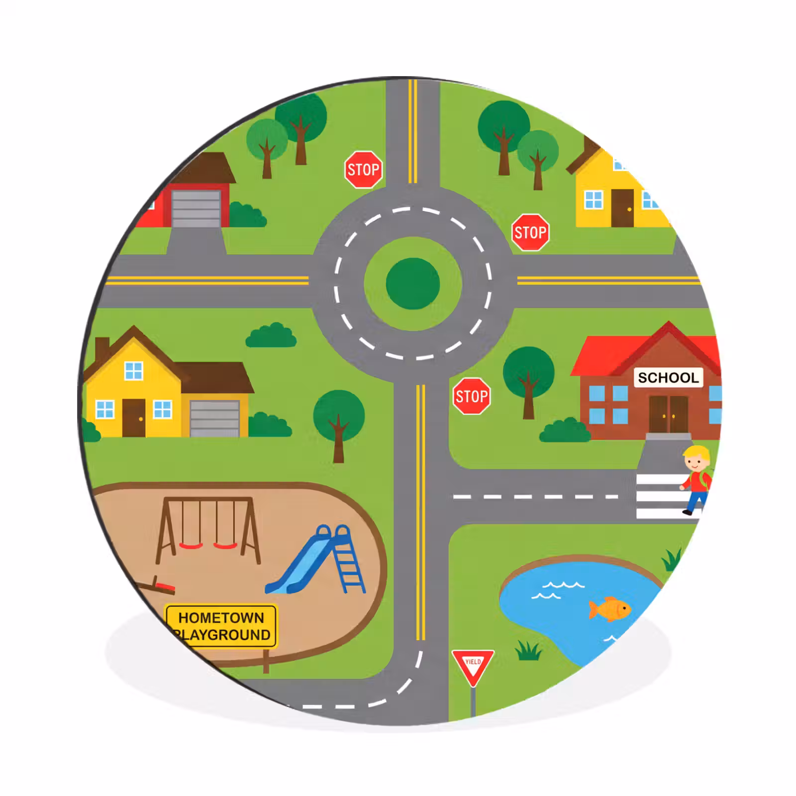 Wall circle - Aluminum - City - Roads - Cartoon — 1