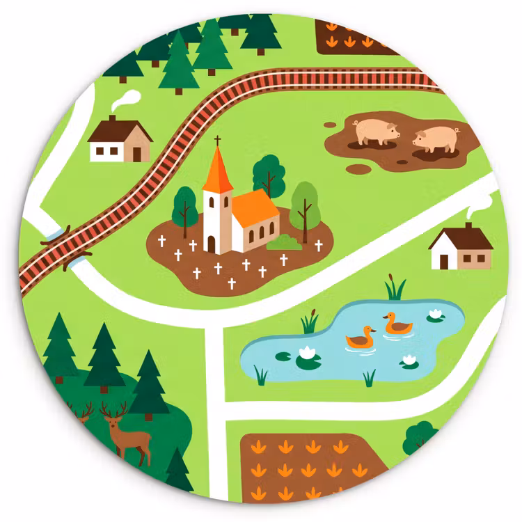 Wall circle - Glass - Countryside - Animals - Illustration — 1