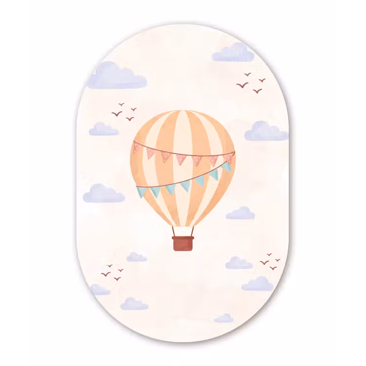 aluminium oval wall art - Hot Air Balloon - Clouds - Illustration - Soft - Children's Room — 1