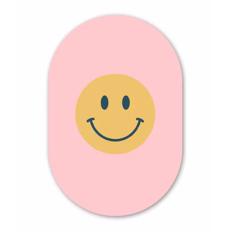 aluminium oval wall art - Smiley - Yellow - Pink - Symbol - Minimalist — 1