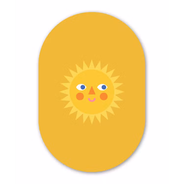 aluminium oval wall art - Sun - Face - Summer - Illustration - Yellow — 1