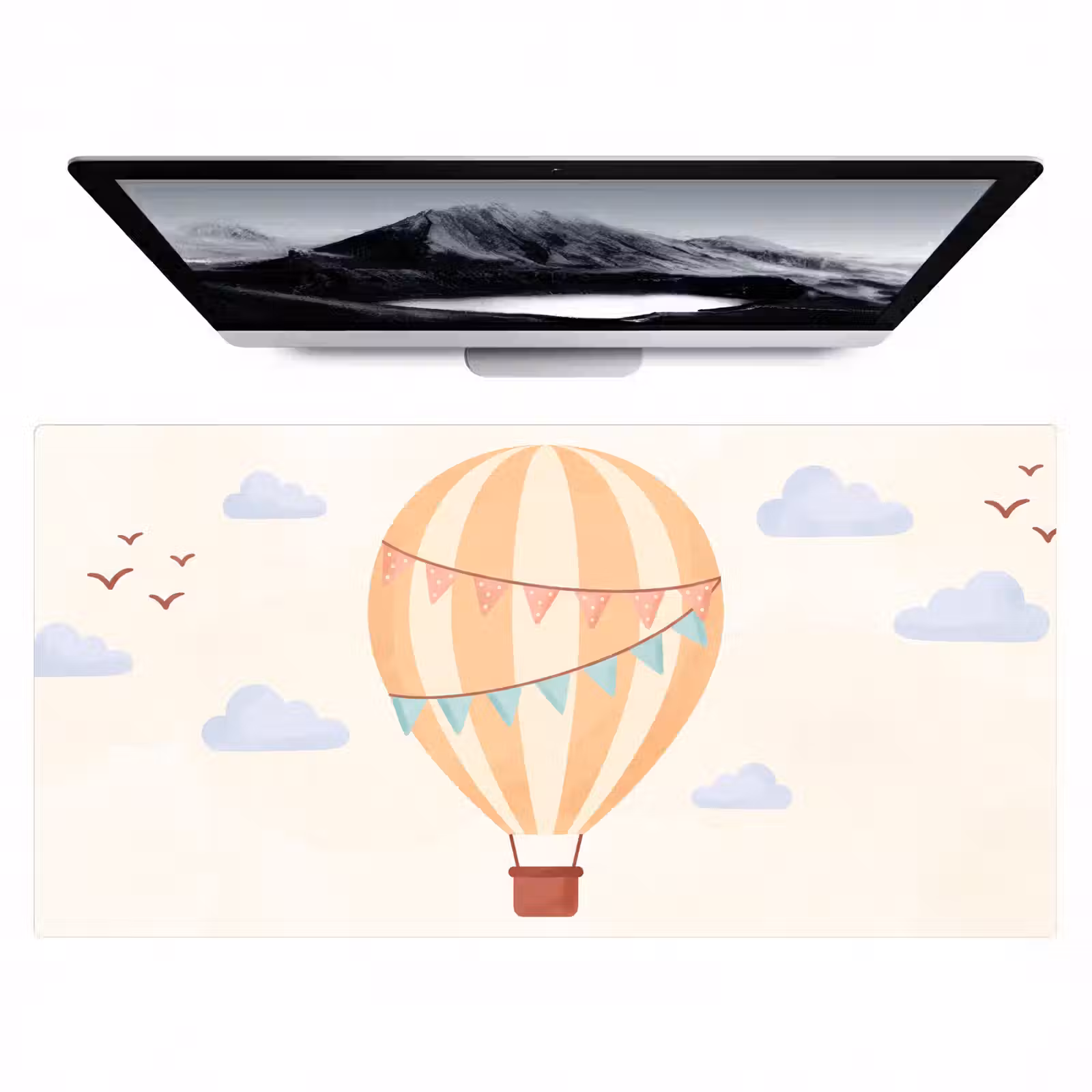 Desk Mat - Hot Air Balloon - Clouds - Illustration - Soft - Children's Room — 1