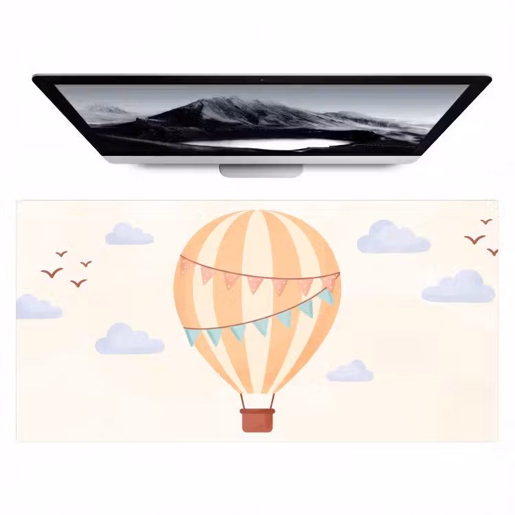 Desk Mat - Hot Air Balloon - Clouds - Illustration - Soft - Children's Room — 1