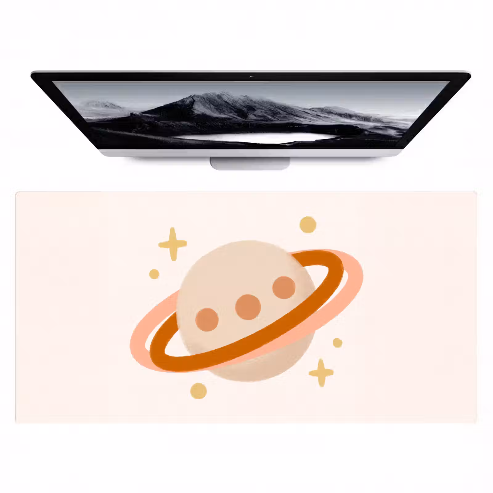 Desk Mat - Planet - Rings - Space - Illustration - Beige — 1
