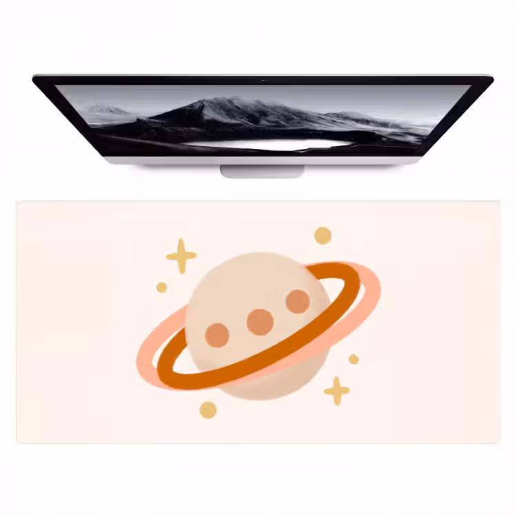 Desk Mat - Planet - Rings - Space - Illustration - Beige — 1
