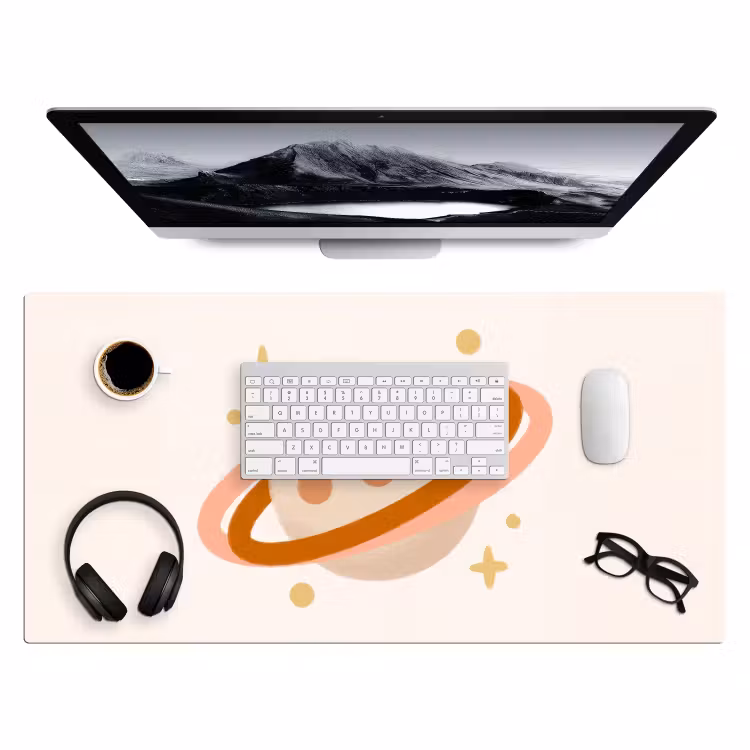 Desk Mat - Planet - Rings - Space - Illustration - Beige — 4
