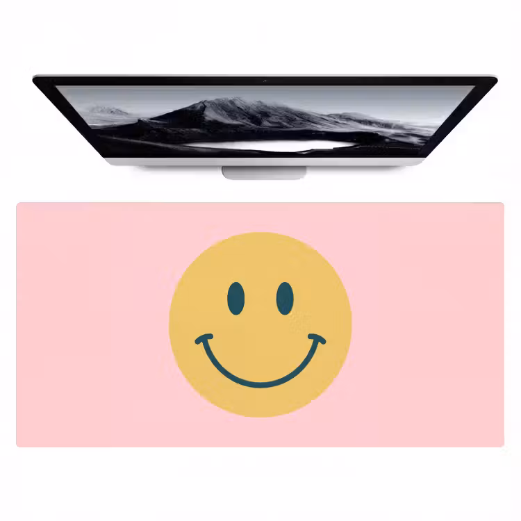 Desk Mat - Smiley - Yellow - Pink - Symbol - Minimalist — 1