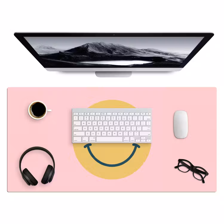 Desk Mat - Smiley - Yellow - Pink - Symbol - Minimalist — 4