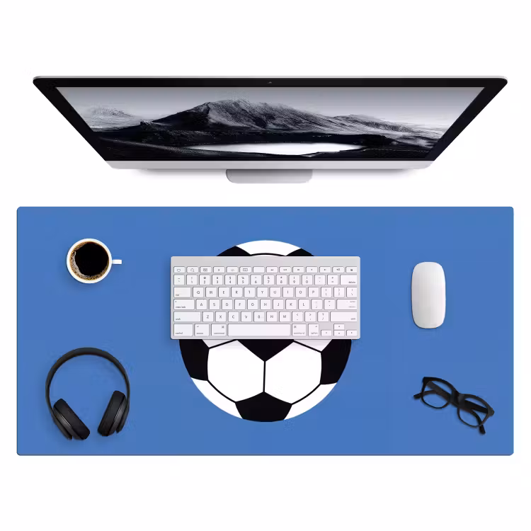 Desk Mat - Soccer - Black and White - Sports - Illustration - Blue — 4