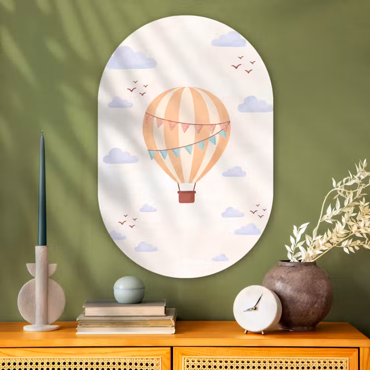 Oval - Glass - Hot Air Balloon - Clouds - Illustration - Soft - Children's Room — 2