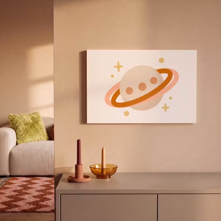 Canvas Print - Planet - Rings - Space - Illustration - Beige — 1