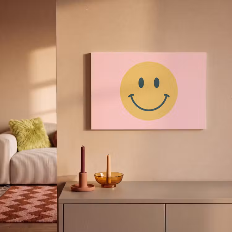 Canvas Print - Smiley - Yellow - Pink - Symbol - Minimalist — 1