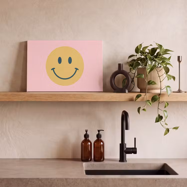 Canvas Print - Smiley - Yellow - Pink - Symbol - Minimalist — 2