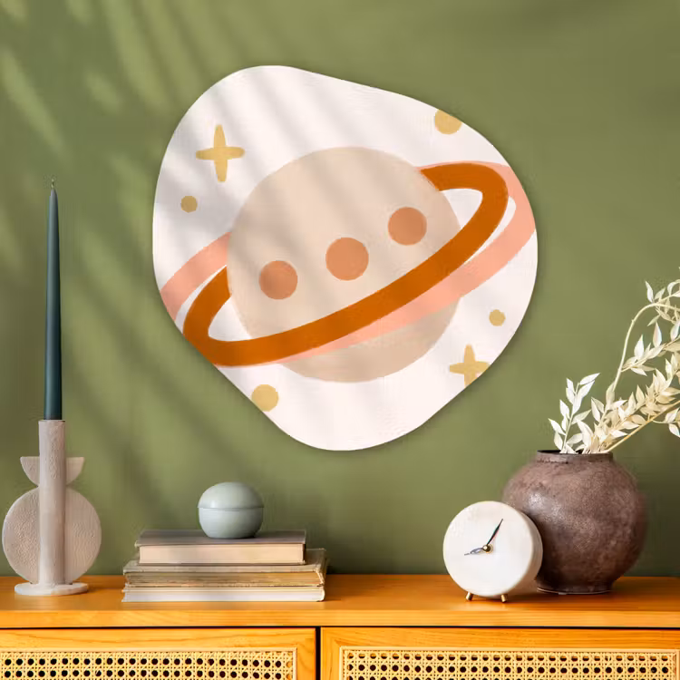 Organic painting - Aluminum -. Planet - Rings - Space - Illustration - Beige — 2