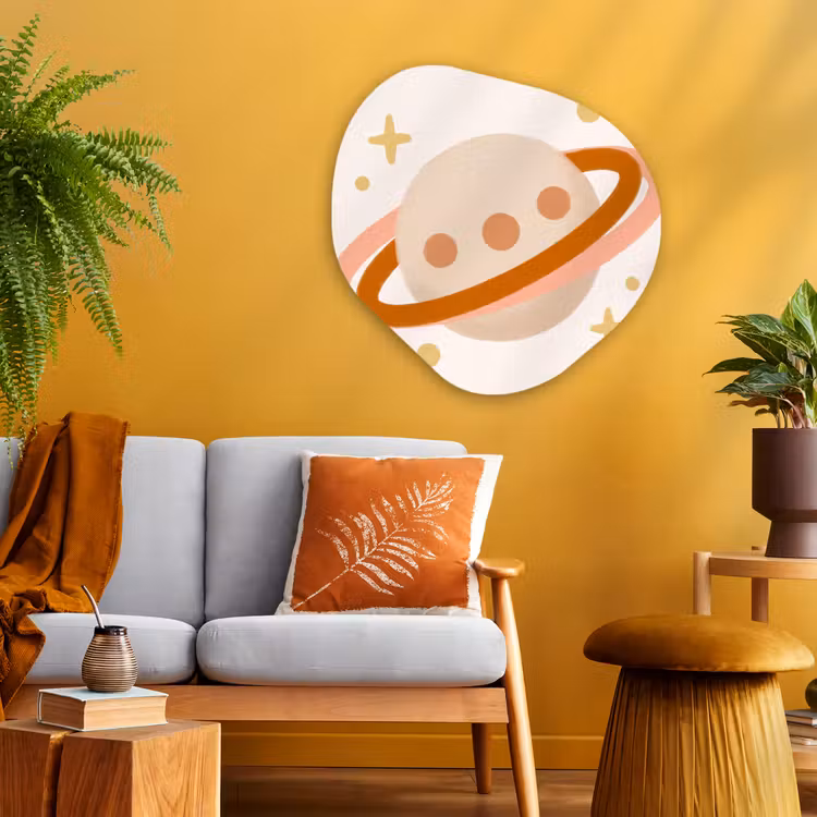 Organic painting - Aluminum -. Planet - Rings - Space - Illustration - Beige — 3