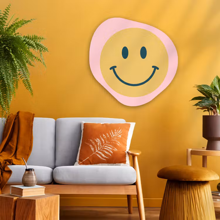 Organic painting - Aluminum -. Smiley - Yellow - Pink - Symbol - Minimalist — 3