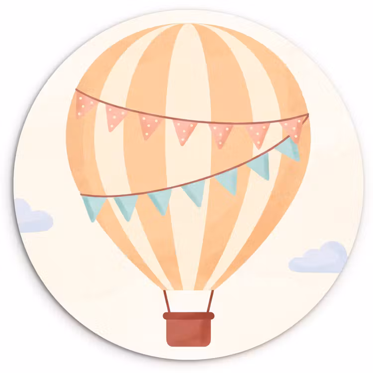 round wall art - Hot Air Balloon - Clouds - Illustration - Soft - Children's Room — 1
