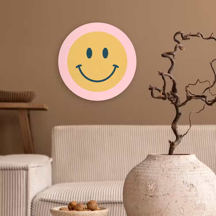 round wall art - Smiley - Yellow - Pink - Symbol - Minimalist — 2