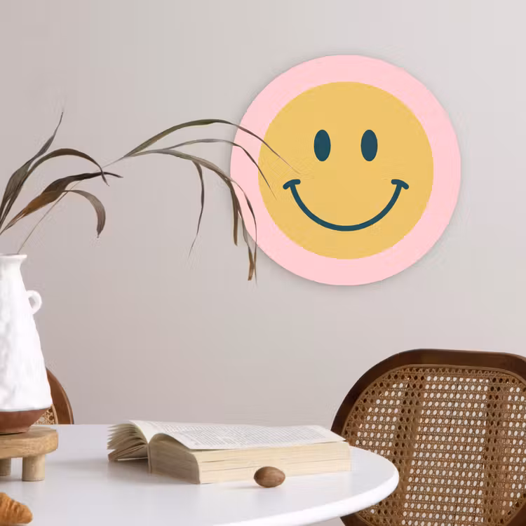 round wall art - Smiley - Yellow - Pink - Symbol - Minimalist — 4