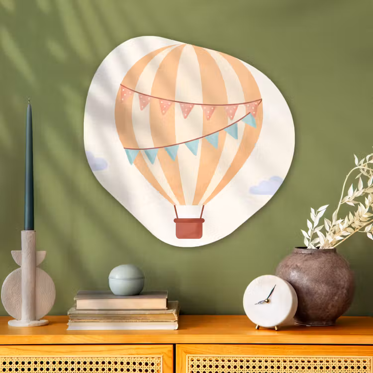 Organic painting - Aluminum -. Hot Air Balloon - Clouds - Illustration - Soft - Children's Room — 2