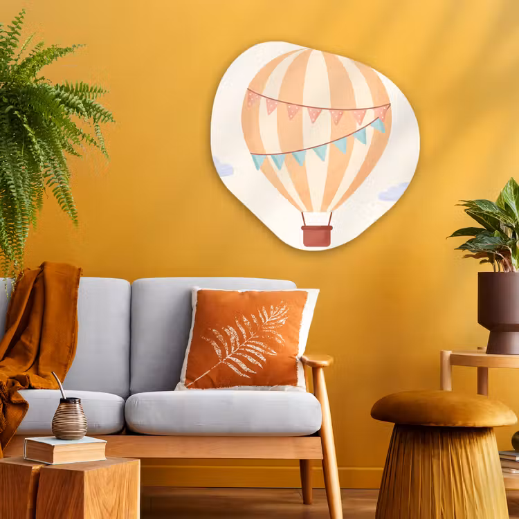 Organic painting - Aluminum -. Hot Air Balloon - Clouds - Illustration - Soft - Children's Room — 3