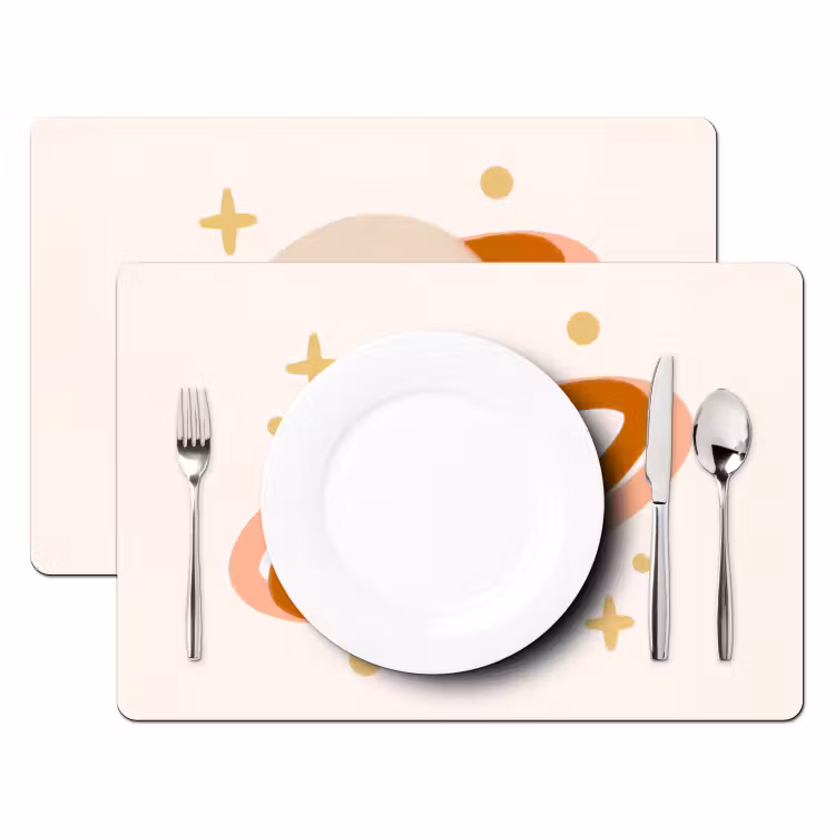 Placemat - 6 pieces - Planet - Rings - Space - Illustration - Beige — 2