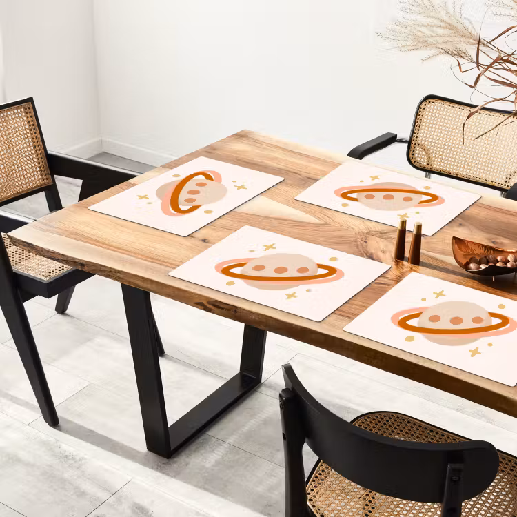 Placemat - 6 pieces - Planet - Rings - Space - Illustration - Beige — 4