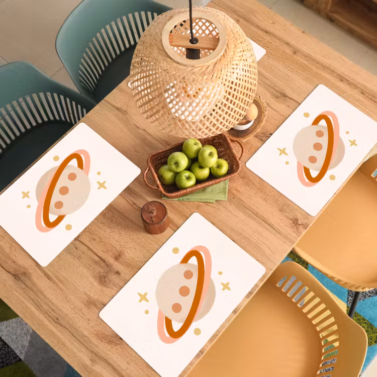 Placemat - 6 pieces - Planet - Rings - Space - Illustration - Beige — 5