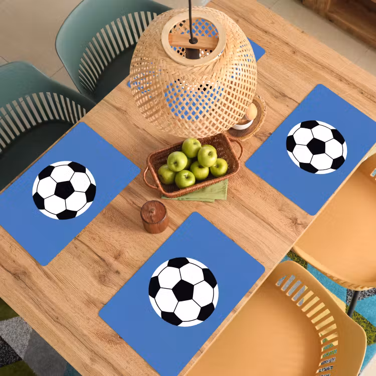 Placemat - 6 pieces - Soccer - Black and White - Sports - Illustration - Blue — 5