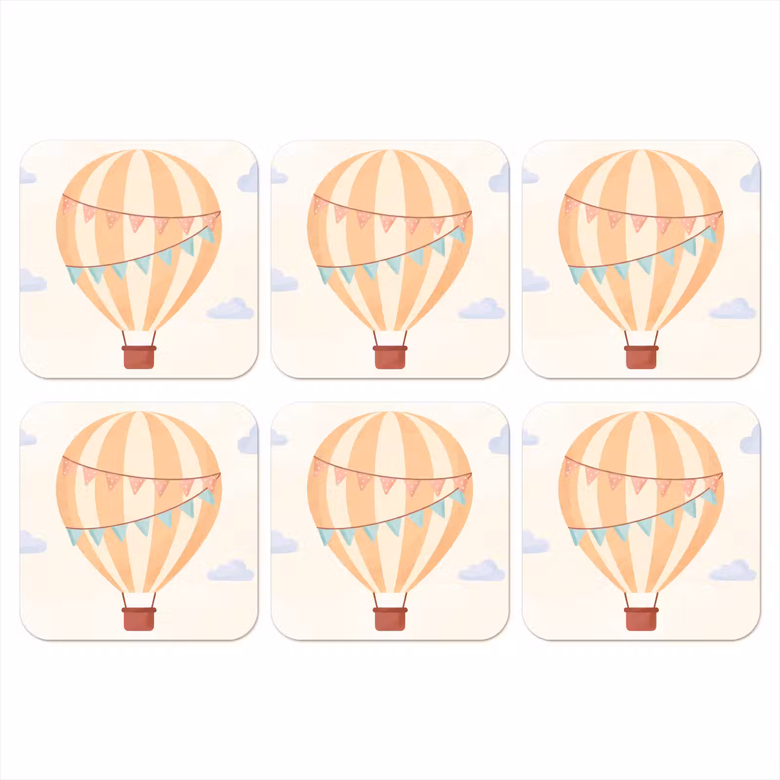 Coaster - Hot Air Balloon - Clouds - Illustration - Soft - Children's Room — 1