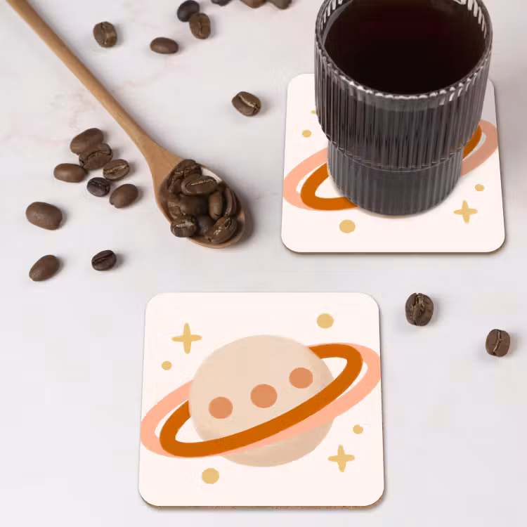 Coaster - Planet - Rings - Space - Illustration - Beige — 4