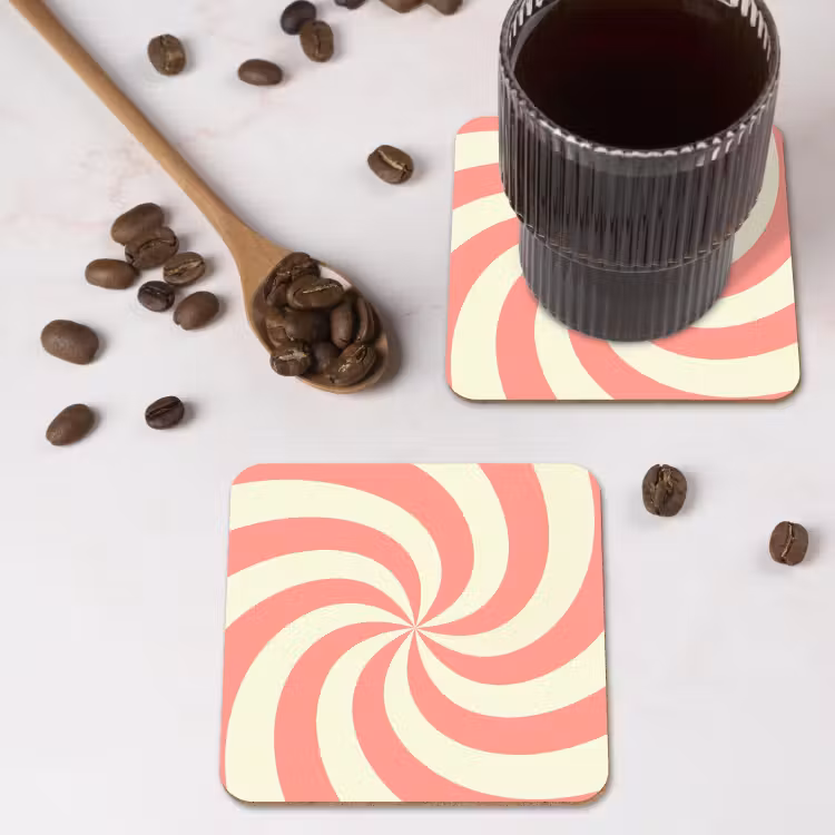 Coaster - Spiral - Pattern - Abstract - Pink - Beige — 4