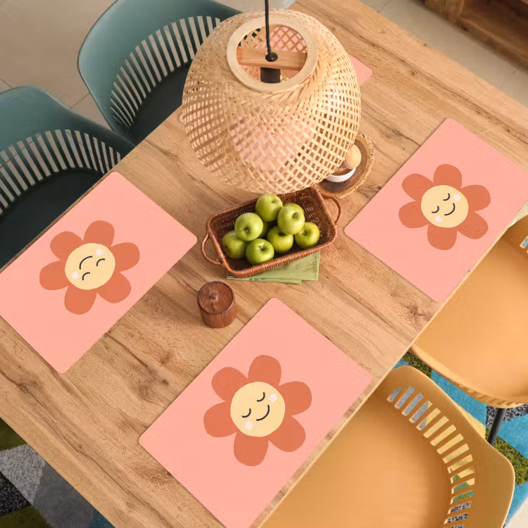 Placemat - 6 pieces - Flowers - Cartoon - Child - Pink — 5